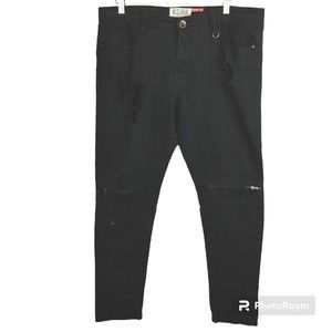 KDNK Mens Black Stretch Denim Ripped Distressed Skinny Jeans Zippers Size 34
